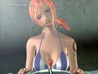 Big titted anime redhead giving titjob and blowjob