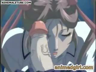 Hentai coed blowjob and rides stiff pecker