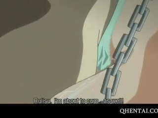 Chained hentai teen deep throating dick