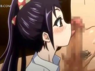 Concupiscent anime teeny blowing and fucking giant dick