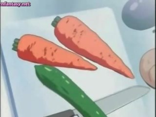 Hentai masturbating with a carrot