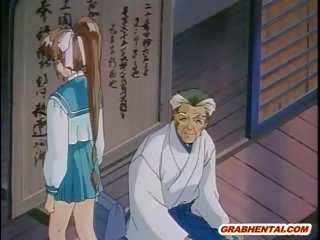 Japanese Hentai babe Caught And Hard Poked By Old Pervert Gu