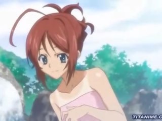 Redhead hentai darling gets fondled on her smashing bath