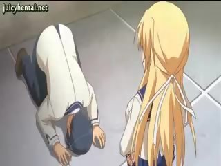 Blonde Anime feature Doing Footjob